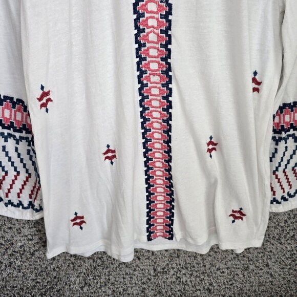 Lucky Brand Top Womens Small White Embroidered Boho Neck Tie Tee Casual Ladies - Picture 5 of 8